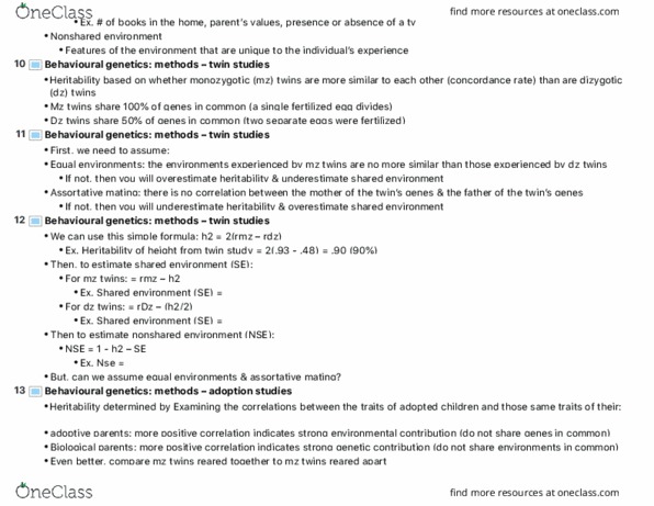 PSY230H1 Lecture Notes - Lecture 6: Assortative Mating, Behavioural Genetics, Twin Study thumbnail