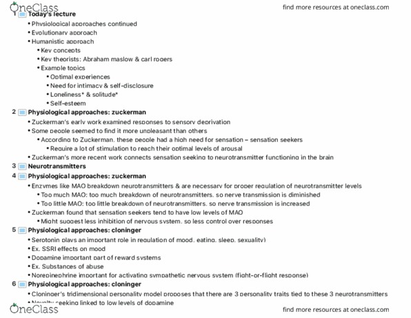 PSY230H1 Lecture Notes - Lecture 7: Novelty Seeking, Abraham Maslow, Sympathetic Nervous System thumbnail