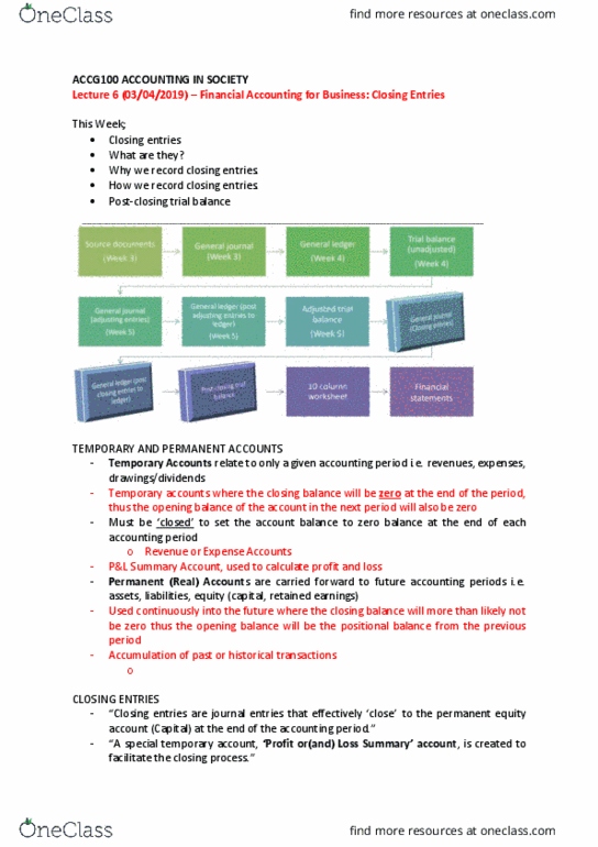 ACCG100 Lecture Notes - Lecture 6: Trial Balance, Retained Earnings, Capital Account thumbnail
