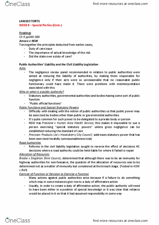 LAW203 Lecture Notes - Lecture 8: Singleton Council, Official, Aust thumbnail