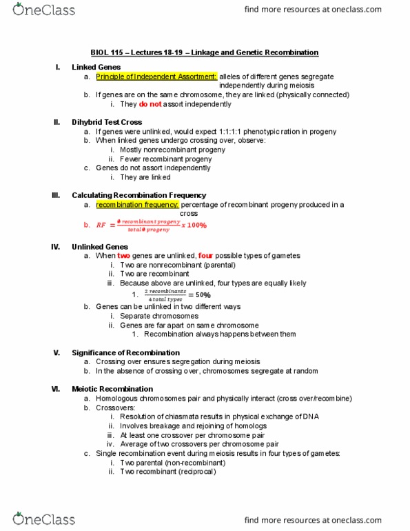 BIOL 115 Lecture Notes - Lecture 18: Chromosome Segregation, Mendelian Inheritance, Meiosis thumbnail