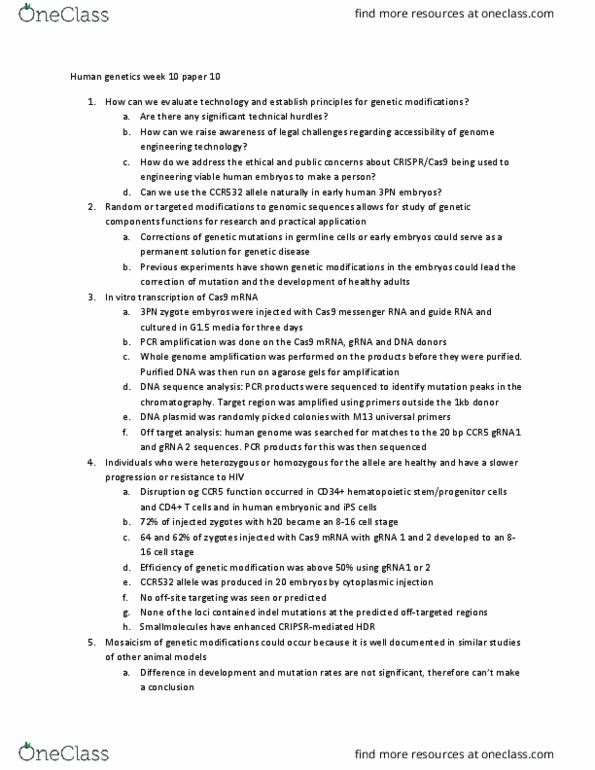 MCD BIO CM156 Chapter Notes - Chapter N/A: Cas9, Human Genetics, Indel thumbnail