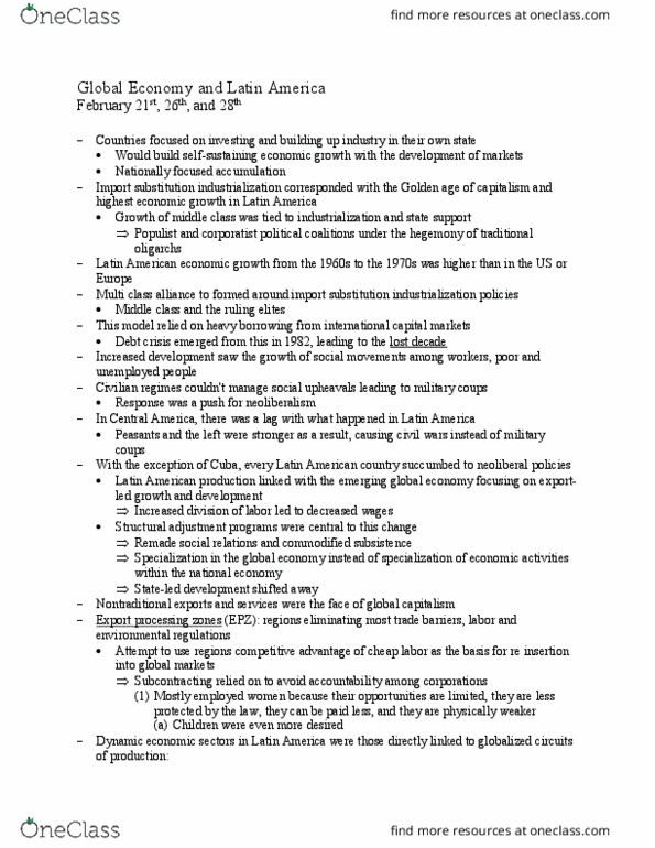 POLS 196 Lecture Notes - Lecture 17: Import Substitution Industrialization, Free-Trade Zone, Corporatism thumbnail