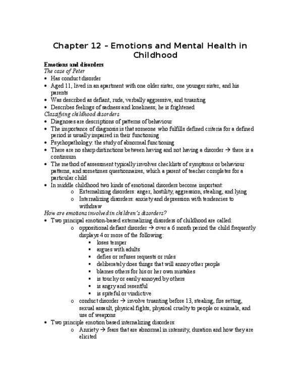 PSYC18H3 Chapter Notes - Chapter 12: Oppositional Defiant Disorder, Separation Anxiety Disorder, Externalizing Disorders thumbnail