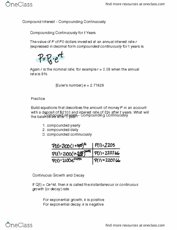 MAT-1020 Lecture Notes - Lecture 23: Exponential Decay, Exponential Growth thumbnail