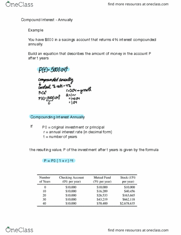 MAT-1020 Lecture Notes - Lecture 21: Savings Account thumbnail