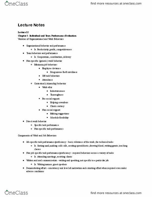 PSY 320 Lecture Notes - Lecture 12: Organizational Behavior, Work Ethic, Measuring Instrument thumbnail