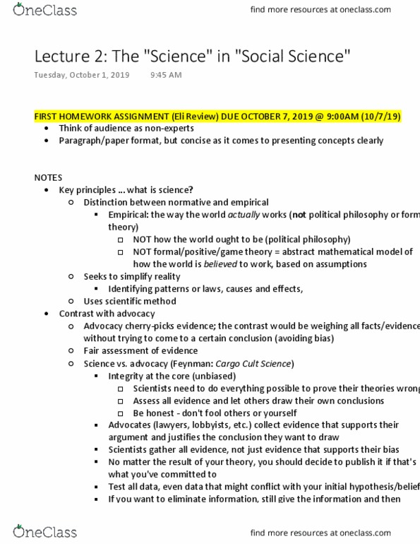 POL S 15 Lecture Notes - Lecture 2: Political Philosophy, Scientific Method, Research Question thumbnail