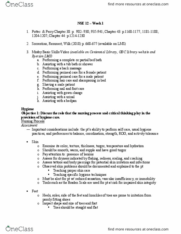 NSE-12B Lecture Notes - Lecture 1: Bedpan, Nursing Process, Turgor Pressure thumbnail