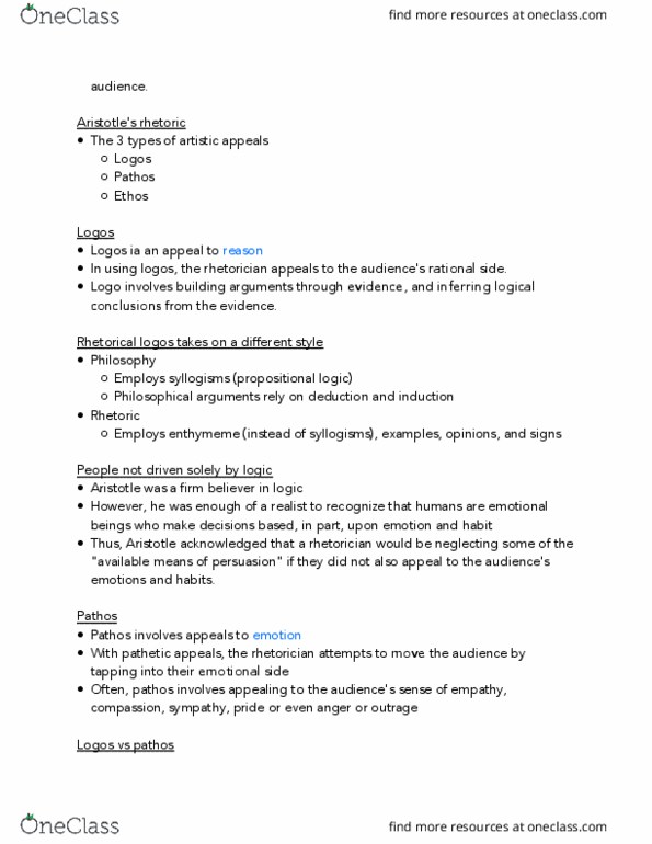 INI201H1 Lecture Notes - Lecture 3: Propositional Calculus, Pathos, Enthymeme thumbnail