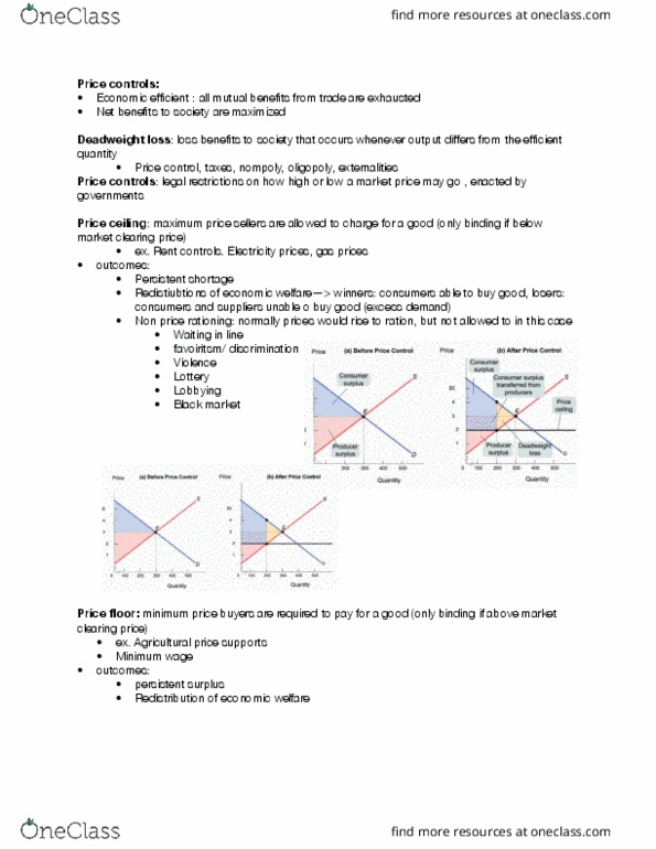 ECON 101 Lecture Notes - Lecture 3: Deadweight Loss, Price Ceiling, Market Clearing thumbnail