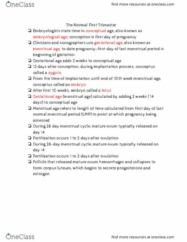 RIU 332 Lecture Notes - Lecture 32: Corpus Luteum, Gestational Age, Conceptus thumbnail