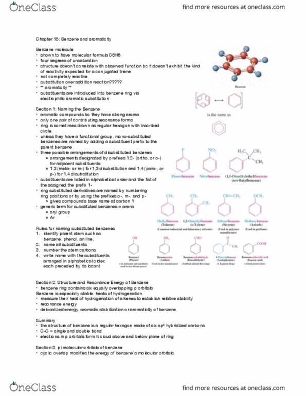 CHEM 14C Chapter Notes - Chapter 15: Electrophilic Aromatic Substitution, Glossary Of Ancient Roman Religion, Benzene thumbnail