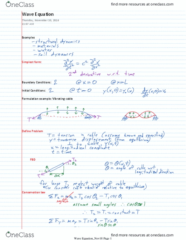 CIV E395 Lecture Notes - Lecture 8: Wave Equation, Discretization, Final Solution thumbnail