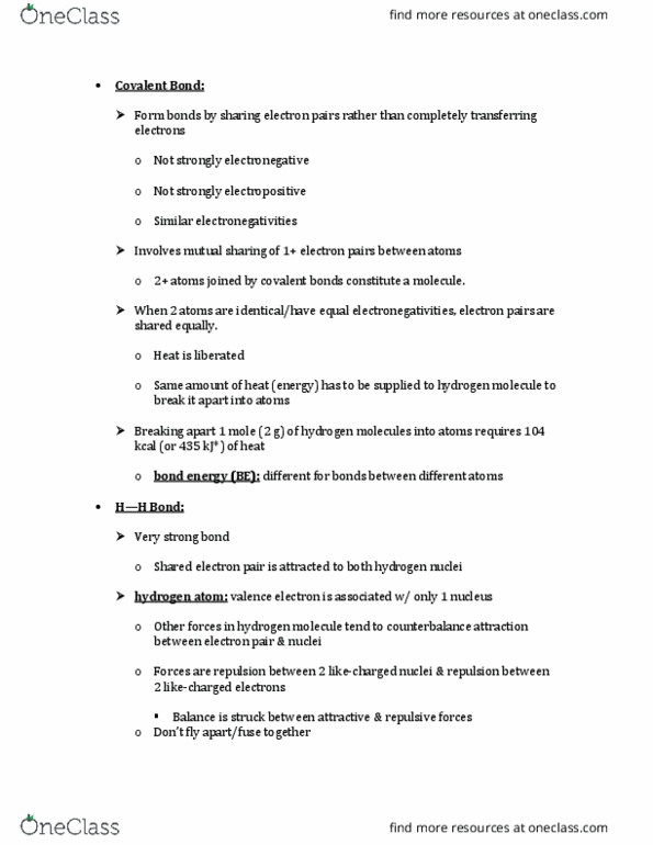 CHEM-UA 225 Lecture Notes - Lecture 5: Covalent Bond, Valence Electron, Bond Energy thumbnail