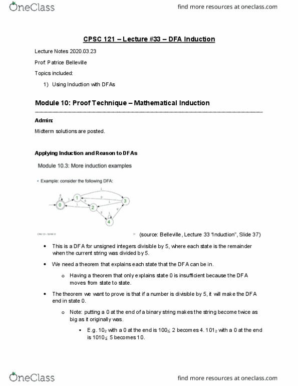 CPSC 121 Lecture Notes - Lecture 34: Mathematical Induction, Empty String cover image