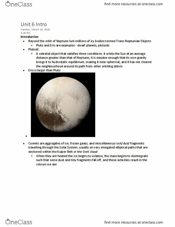 Earth Sciences 1086F/G Chapter Notes - Chapter 6: Kuiper Belt, Oort Cloud, Plutoid thumbnail