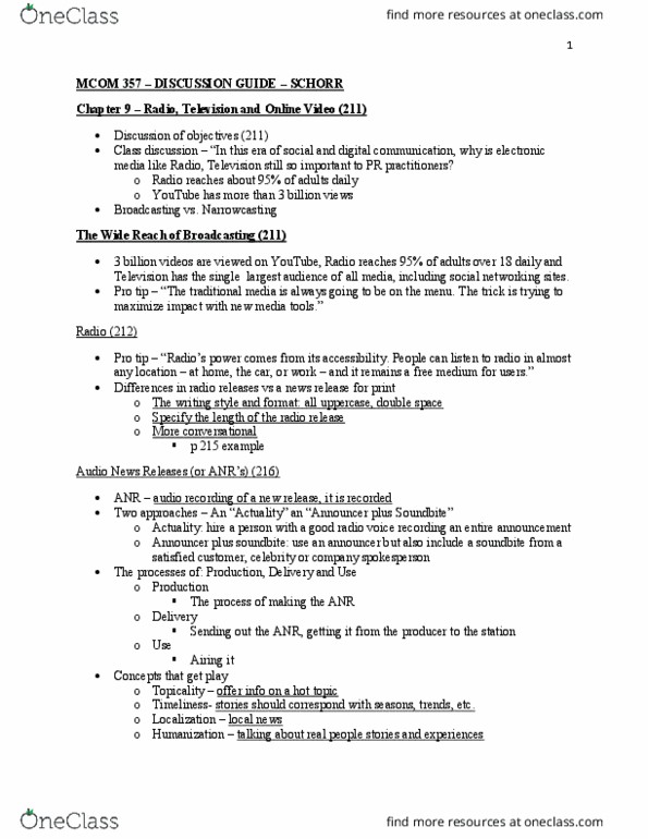 MCOM 357 Lecture Notes - Lecture 4: Video News Release, Sound Bite, Narrowcasting thumbnail