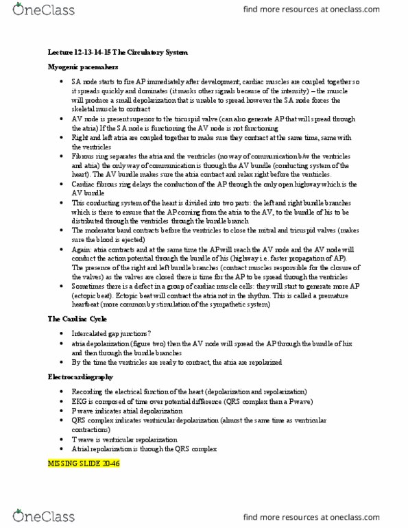 BIO310H5 Lecture Notes - Lecture 12: Atrioventricular Node, Ectopic Beat, Qrs Complex thumbnail