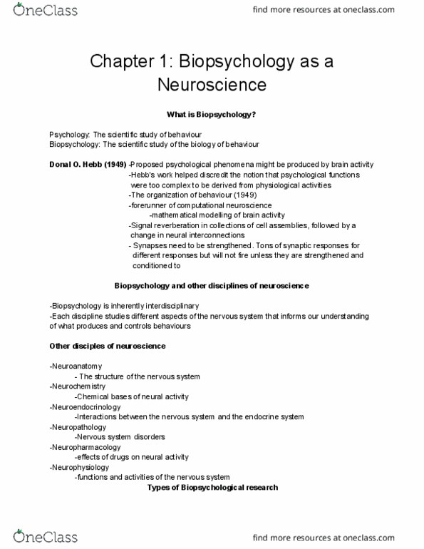 PSYC 271 Lecture Notes - Lecture 7: Computational Neuroscience, Behavioral Neuroscience, Neuroendocrinology thumbnail