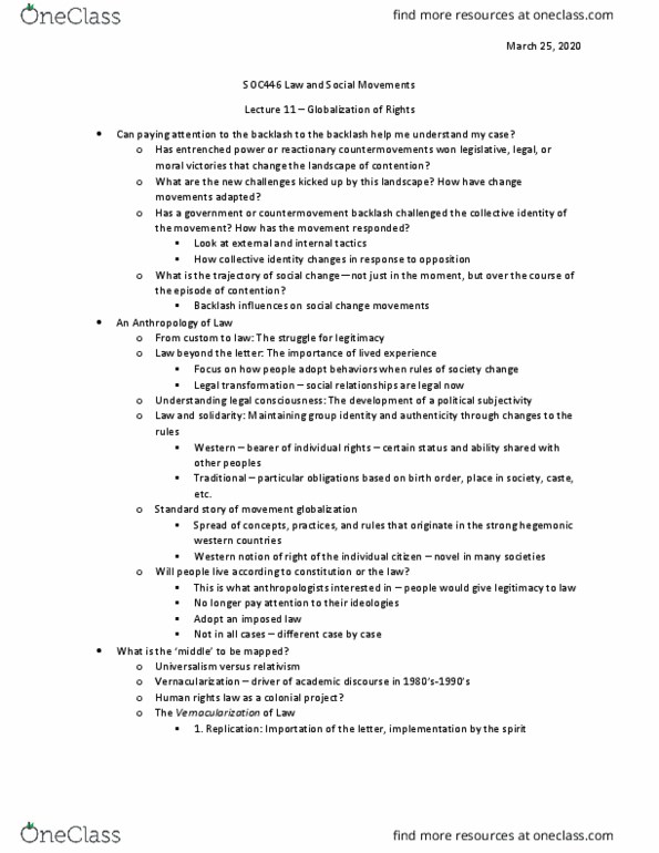 SOC446H5 Lecture Notes - Lecture 11: Political Subjectivity, Political Consciousness, International Covenant On Civil And Political Rights thumbnail