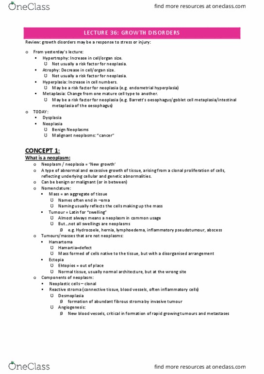 IMED2004 Lecture Notes - Lecture 36: Inflammatory Myofibroblastic Tumour, Endometrial Hyperplasia, Neoplasm thumbnail