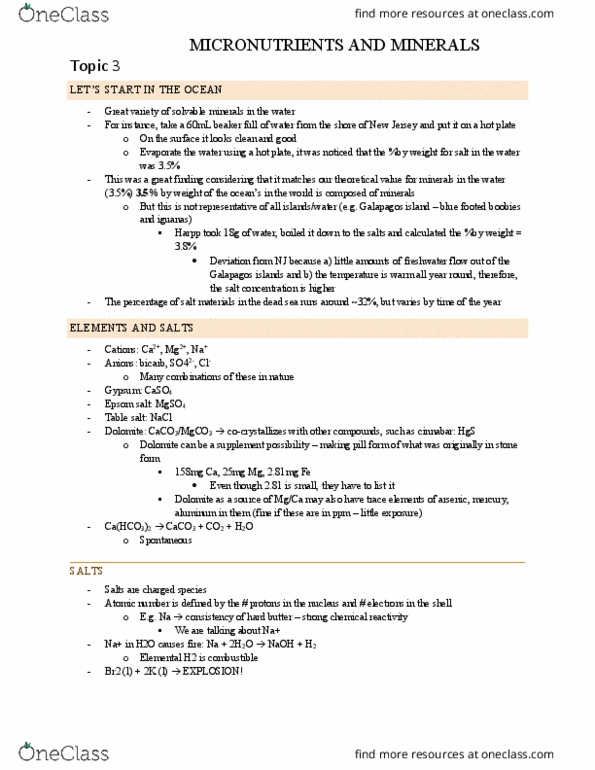 CHEM 181 Lecture Notes - Lecture 3: Magnesium Sulfate, Sea Salt, Salt thumbnail