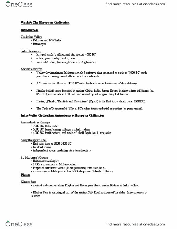 ARCH 100 Lecture Notes - Lecture 9: Mortimer Wheeler, Lapis Lazuli, Iranian Plateau thumbnail