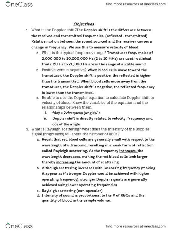 RIU 324 Lecture Notes - Lecture 15: Rayleigh Scattering, Blood Vessel, Sonographer thumbnail