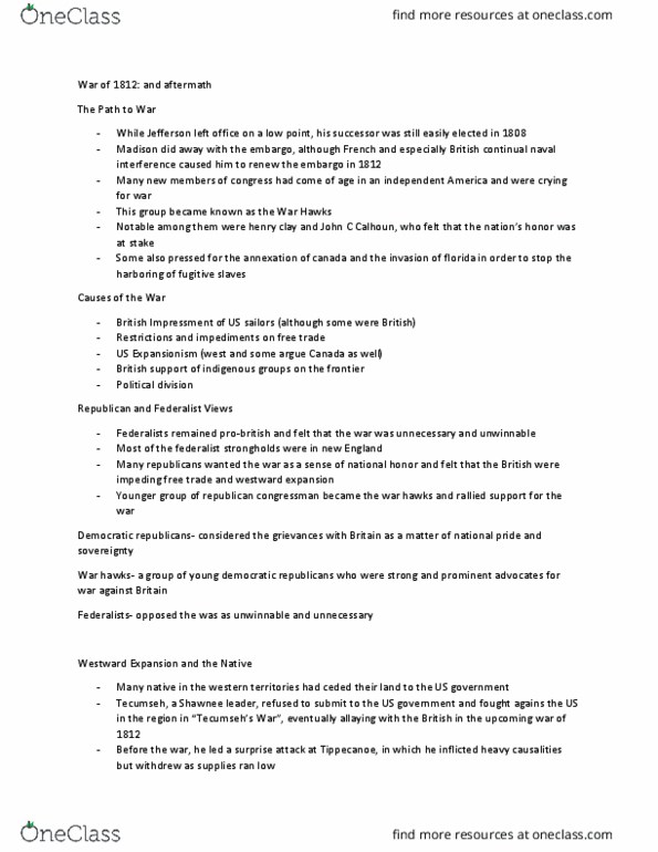 HIST 190 Lecture Notes - Lecture 13: United States Territorial Acquisitions, American Imperialism, Impressment thumbnail