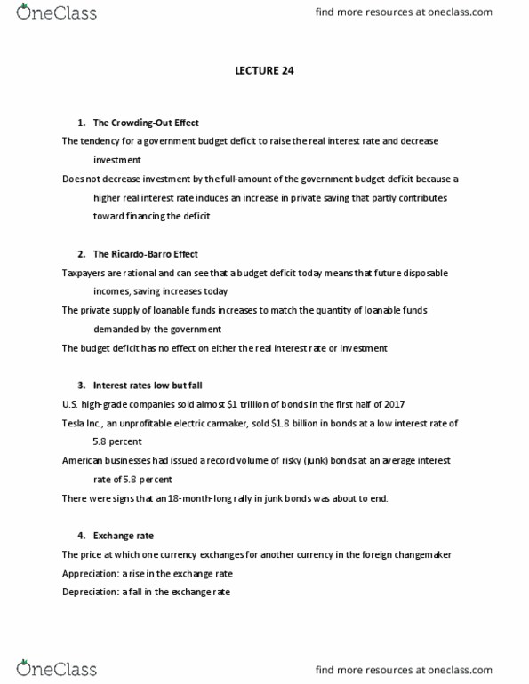 ECON 102 Lecture Notes - Lecture 24: Government Budget Balance, Real Interest Rate, Loanable Funds cover image