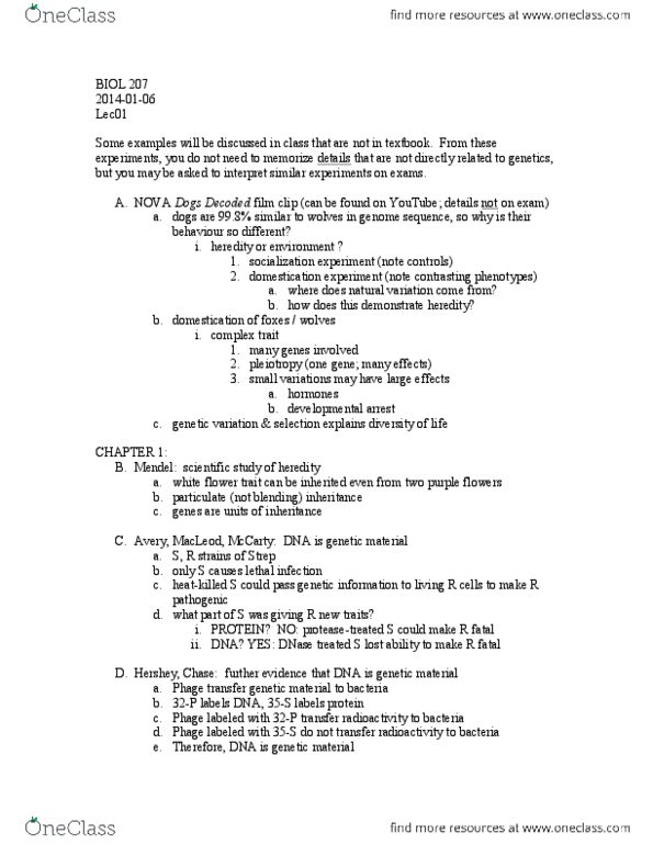 STAT151 Lecture Notes - Auxotrophy, Deoxyribonuclease, Pleiotropy thumbnail