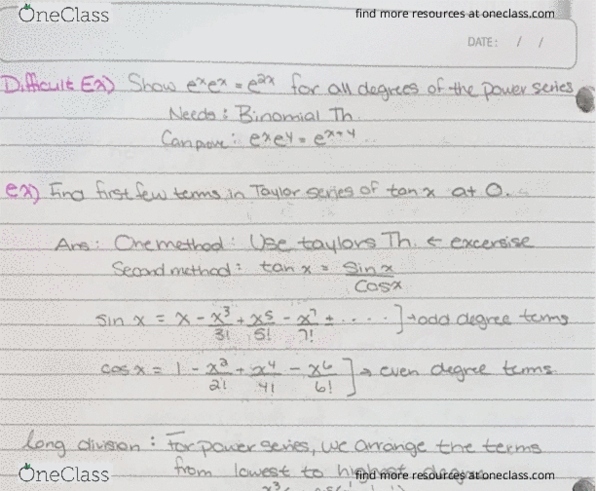 Calculus 1501A/B Lecture Notes - Lecture 47: Trie, Toyota Electronic Modulated Suspension, Taylor Series cover image