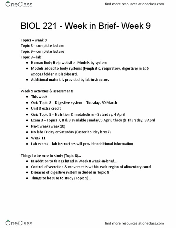 BIOL 222 Lecture Notes - Lecture 9: Gastrointestinal Tract, Thyroid Hormones, Multiple Choice thumbnail