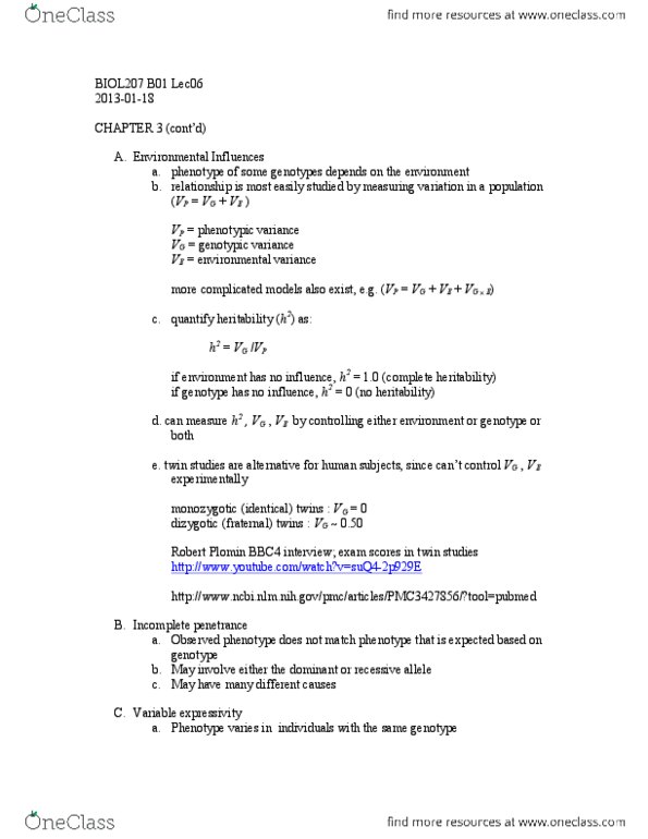 STAT151 Lecture Notes - Statistical Hypothesis Testing, Penetrance, Robert Plomin thumbnail