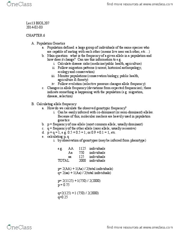 STAT151 Lecture Notes - Lecture 13: Allele Frequency, Genetic Drift, Population Genetics thumbnail