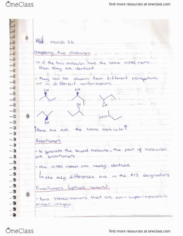 CHEM 123 Lecture Notes - Lecture 24: Stereoisomerism, March Hare, Enantiomer cover image