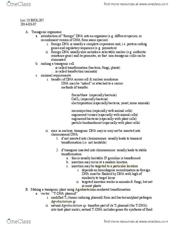 STAT151 Lecture Notes - Lentivirus, Plasmid, Knockout Mouse thumbnail