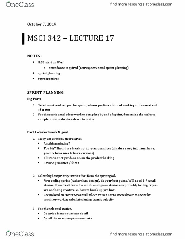 MSCI342 Lecture Notes - Lecture 17: User Story, Msci, Working Time thumbnail