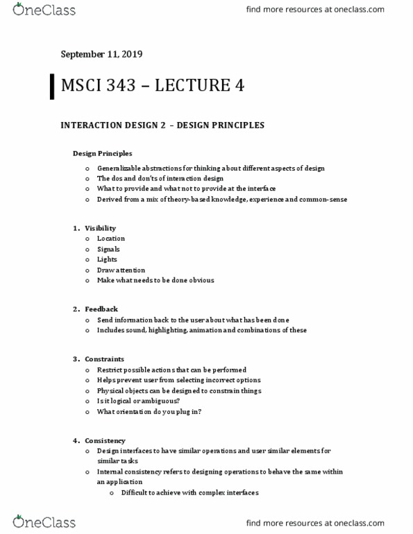 MSCI343 Lecture Notes - Lecture 4: Interaction Design, Msci, Internal Consistency thumbnail