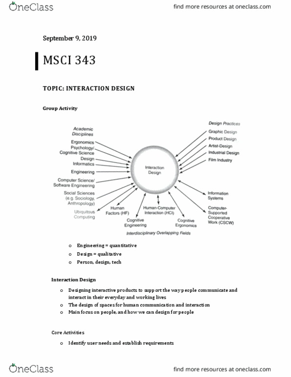 MSCI343 Lecture Notes - Lecture 3: Interaction Design, Msci, User Experience thumbnail