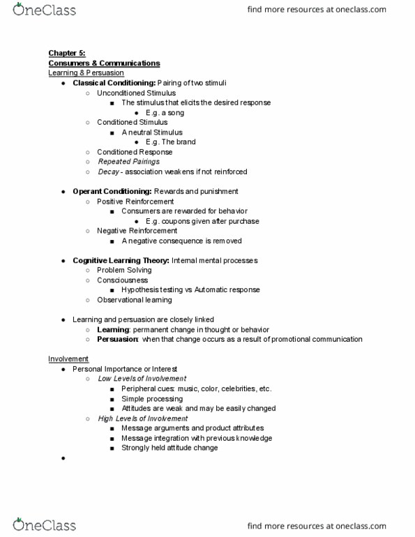 ADV 205 Lecture Notes - Lecture 13: Classical Conditioning, Observational Learning, Statistical Hypothesis Testing thumbnail