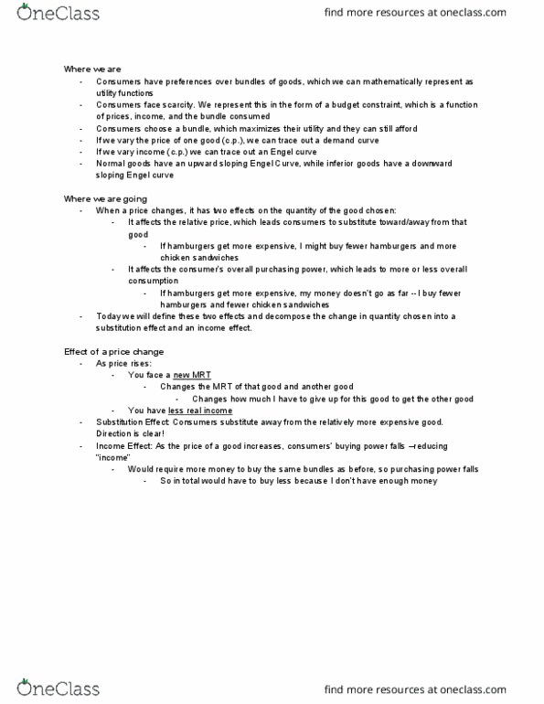 ECON 100A Lecture Notes - Lecture 4: Engel Curve, Ceteris Paribus, Budget Constraint thumbnail