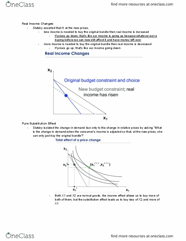 ECON 100A Lecture Notes - Lecture 5: Slutsky Equation, Normal Good, Budget Constraint thumbnail