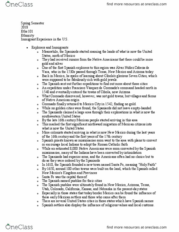 ETHS 101 Lecture Notes - Lecture 3: Eths, Pueblo Revolt, Repartimiento thumbnail