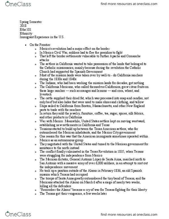 ETHS 101 Lecture Notes - Lecture 5: Eths, Californio, Tallow thumbnail