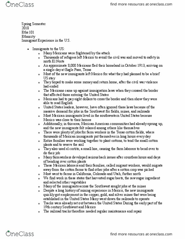 ETHS 101 Lecture Notes - Lecture 10: Eagle Pass, Texas, Mexican Americans, Eths thumbnail