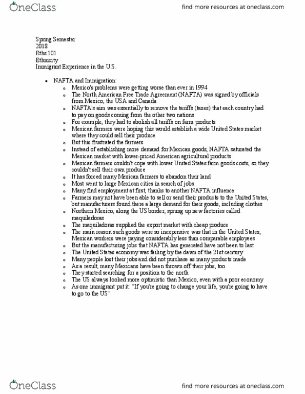 ETHS 101 Lecture Notes - Lecture 19: North American Free Trade Agreement thumbnail