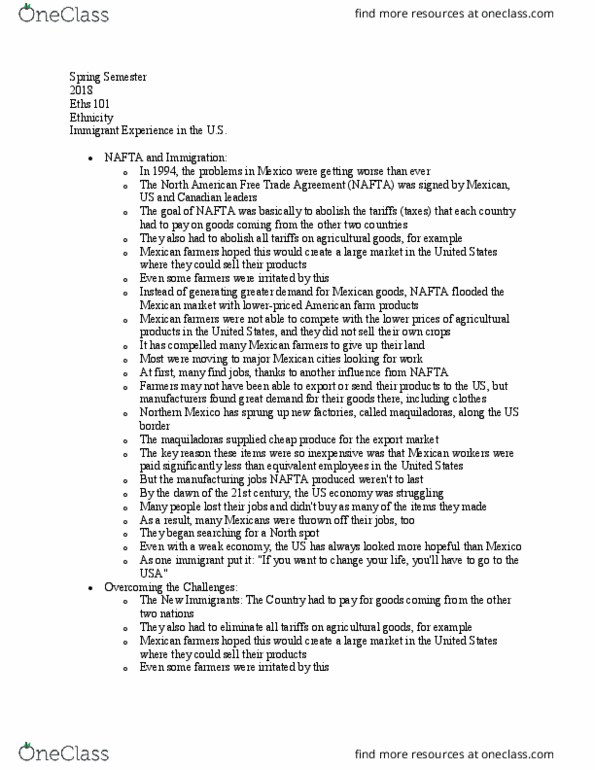 ETHS 101 Chapter Notes - Chapter 5: North American Free Trade Agreement thumbnail