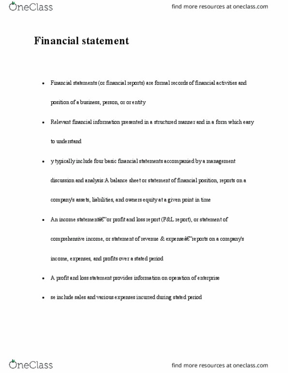 ECO 1192 Chapter Notes - Chapter 4: Financial Statement, Income Statement, Retained Earnings thumbnail